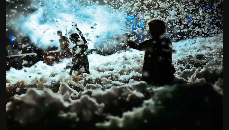 Teens dancing at a foam party